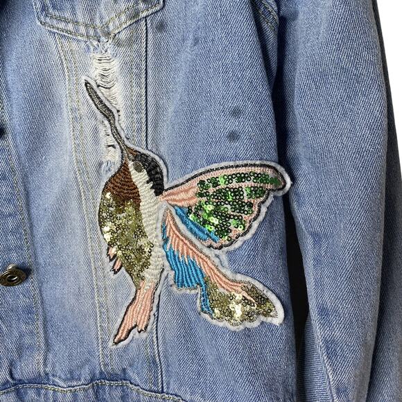 L.N.V By Lea Viola Distressed Jean Jacket with Patches Size Small - Picture 4 of 8